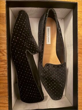 Saks Fifth Avenue Black Velvet Pointed-Toe Sparkle Flats